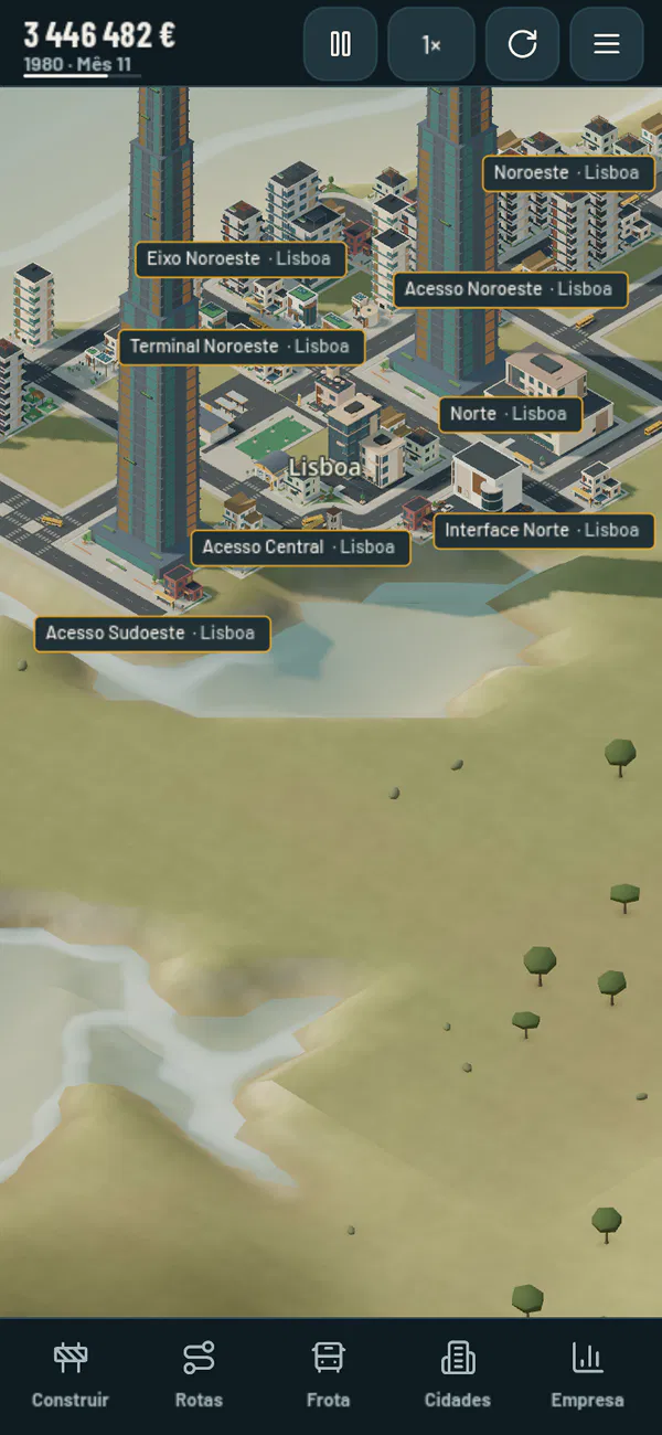 A city's network, with the labels of the stops, terminals and depot