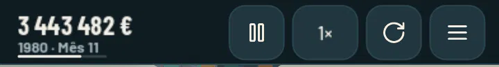 The top bar: the balance, the date with the month bar, pause, speed, rotate map and the Menu ☰